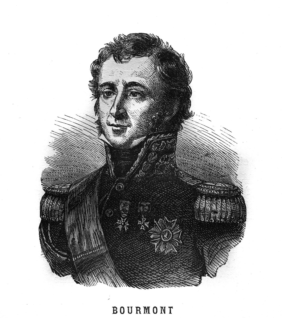 Portrait of Louis Auguste Victor de Ghaisne de Bourmont (1773-1846), marechal of France. Engraving in “Les Illustrations De L