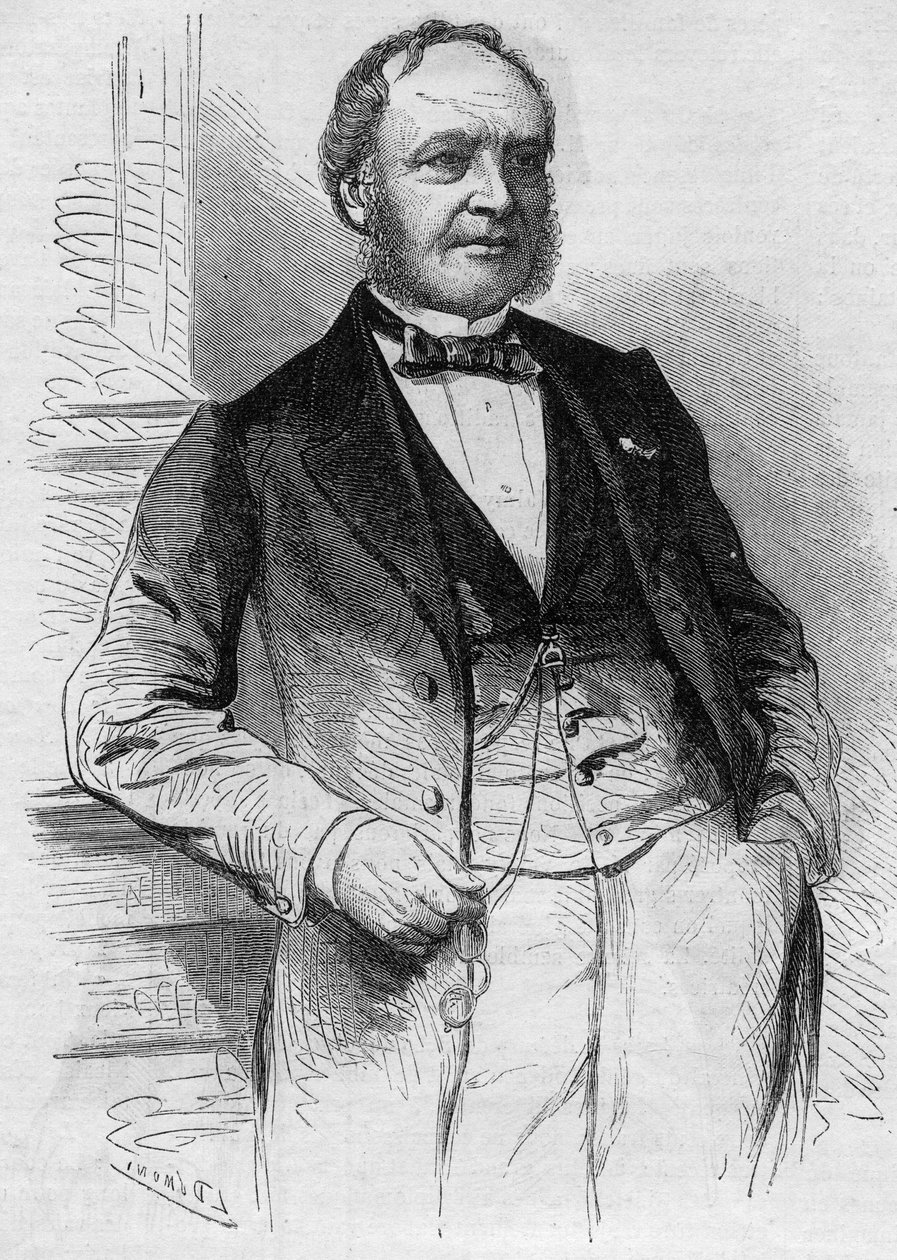Portrett av Louis Christophe Francois Hachette (1800-1864), fransk redaktør. Gravering i "" Le Monde Illustré"" nr. 383 av 13. august 1864. av French School