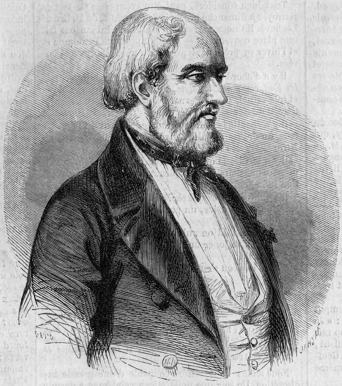 Portrett av Louis Garneray (1783-1857), fransk sjømann, maler og marinhistoriker. Gravering i "" Le Monde Illustré"" nr. 26 av 10. oktober av French School