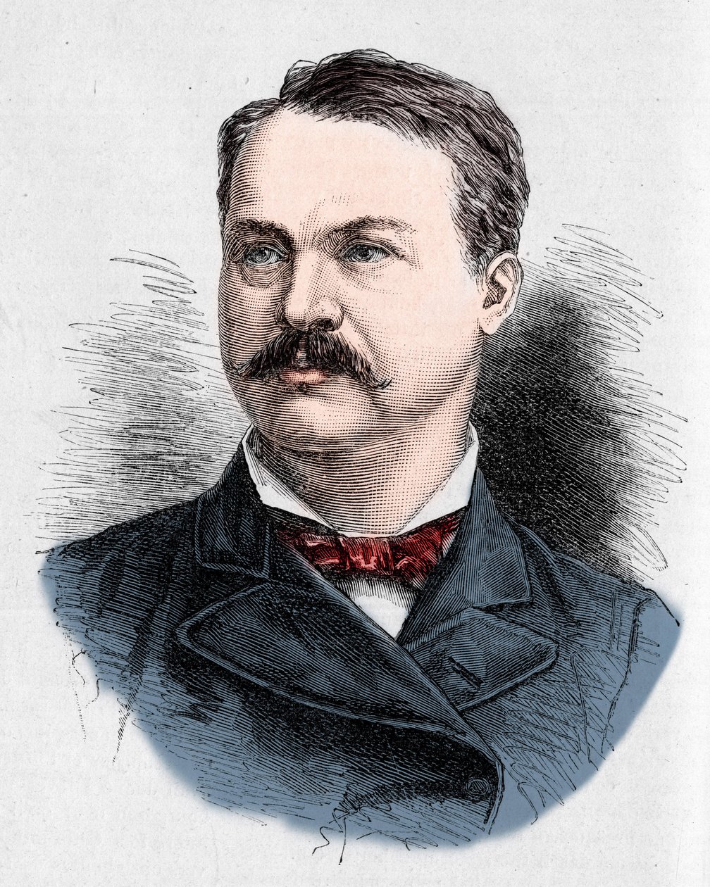 Portrett av Louis Honore (Louis Honore) Frechette (1839-1908), kanadisk poet og dramatiker. Gravering av Charles Georges i "" Le Monde Illustré"" nr. 1328 av 9. september 1882. av French School