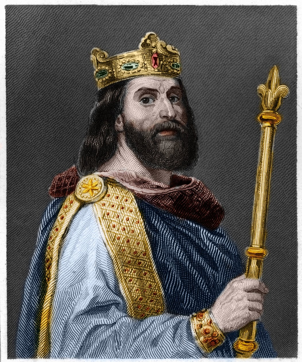 Portrett av Louis II the Begue or the Faineant (846 - 879), konge av Frankrike - i "History of the French" av Lavallee, gravering, sd. av French School