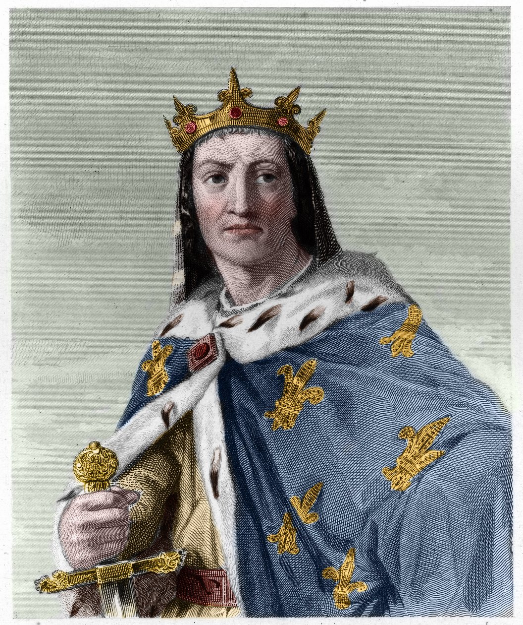Portrett av Louis VIII (1187 - 1226), konge av Frankrike - i "" Histoire des Francais"" av Lavallee, gravering, sd. av French School
