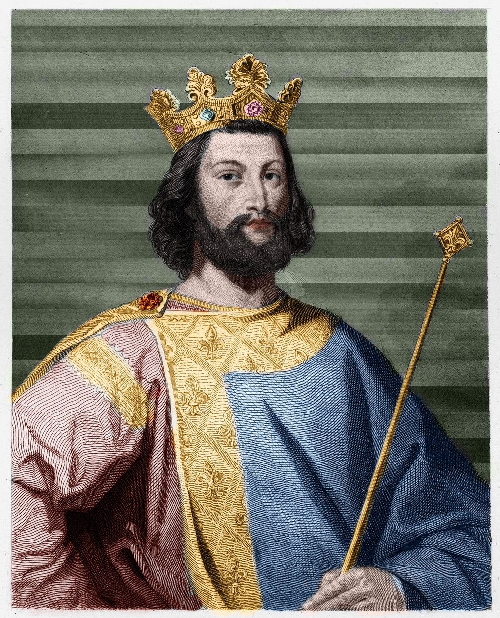 Portrett av Ludvig VII den unge (1120 - 1180), konge av Frankrike - i "Histoire des Francais"" av Lavallee, gravering, sd. av French School
