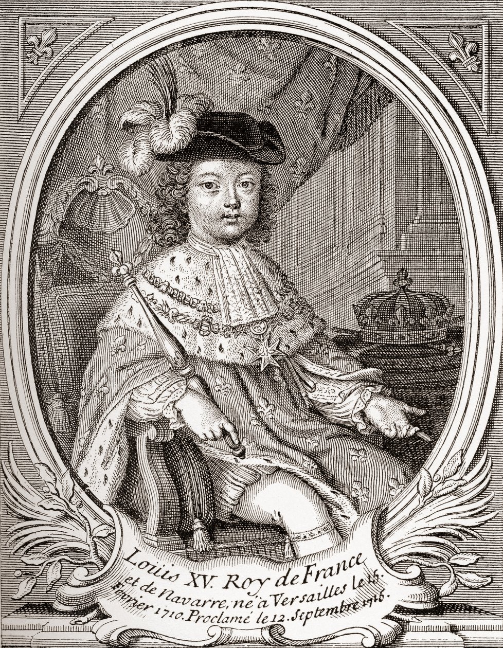Portrett av Ludvig XV som barn, 1710 1774. Bourbon-monark som regjerte som konge av Frankrike og Navarra. Fra Les Heures Libres utgitt 1908. av French School