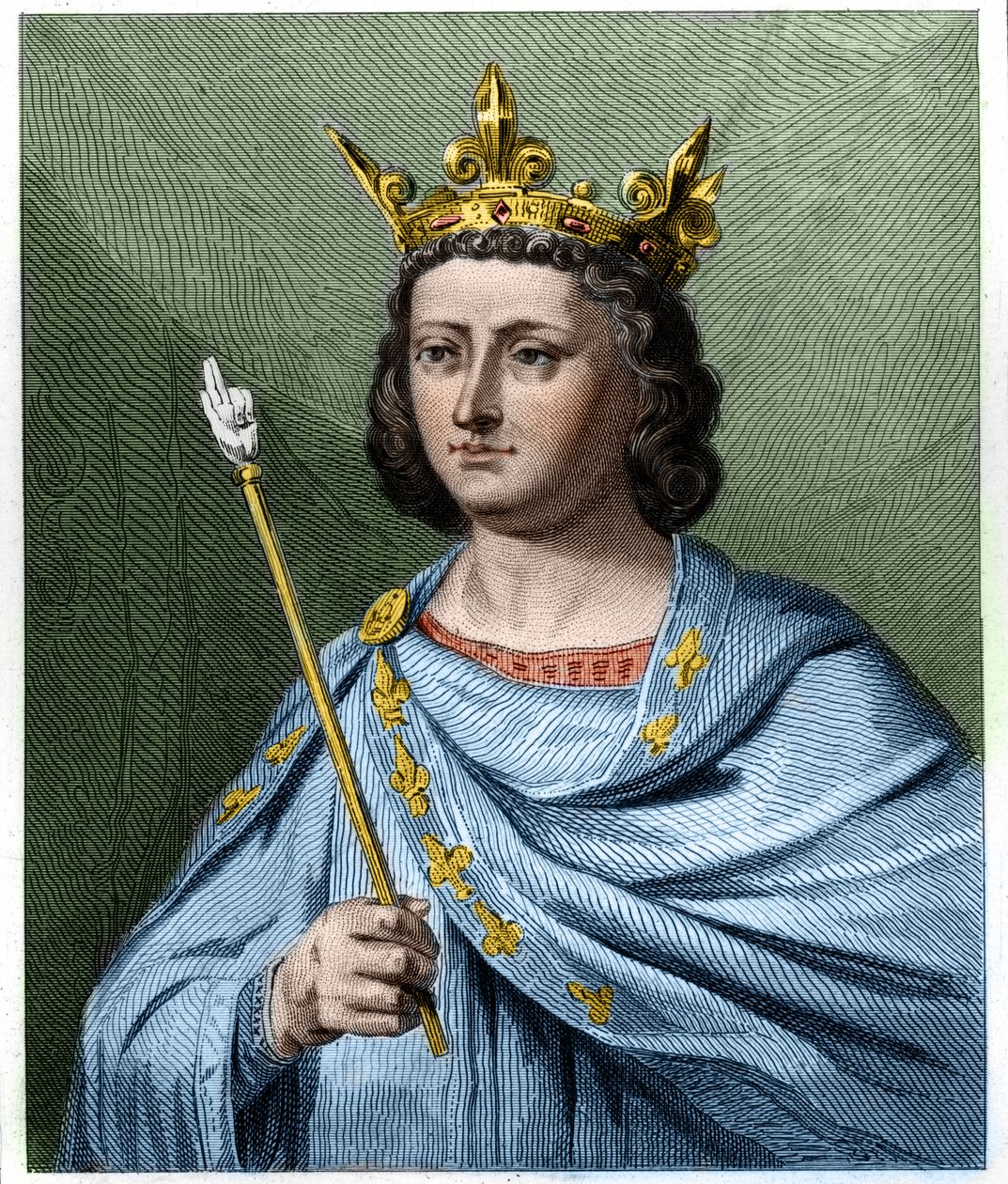 Portrett av Louis X le Hutin (1289 - 1316), konge av Frankrike - i "Histoire des Francais"" av Lavallee, gravering, sd. av French School