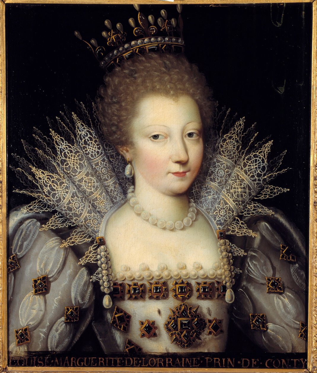 Portrett av Louise Marguerite de Lorraine, prinsesse av Conti Maleri av den franske skolen på 1600-tallet. Dim 0,57 x 0,47 m Chantilly, Musee Conde av French School