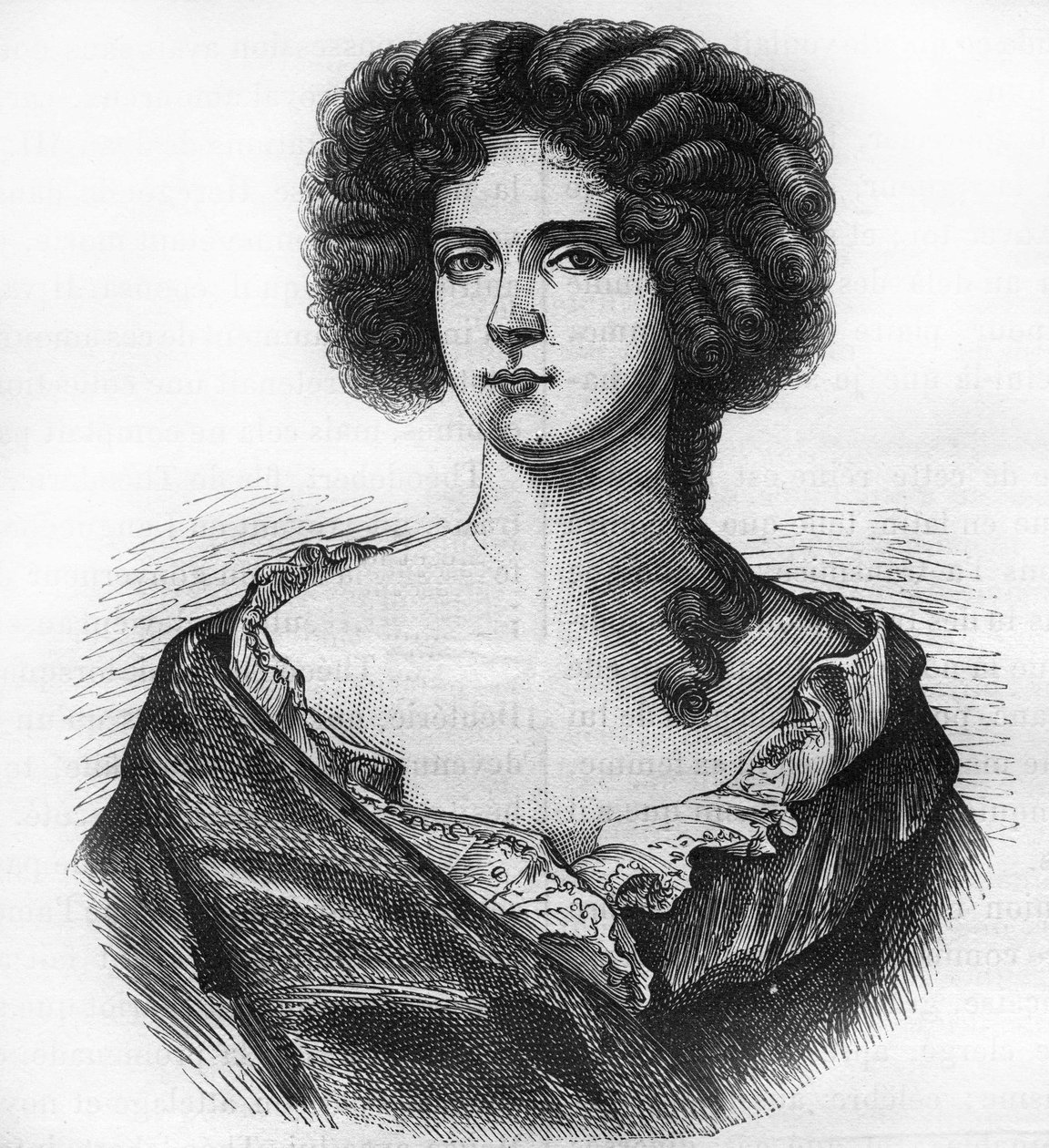 Portrait of Louise de Keroualle (1649-1734), Duchess of Portsmouth and mistress of Charles II (1630-1685). Engraving in “The history of prostitution and debauche among all the peoples of the world from antiquity to the present day” by Dr. Th. -F. Debray. 1 av French School