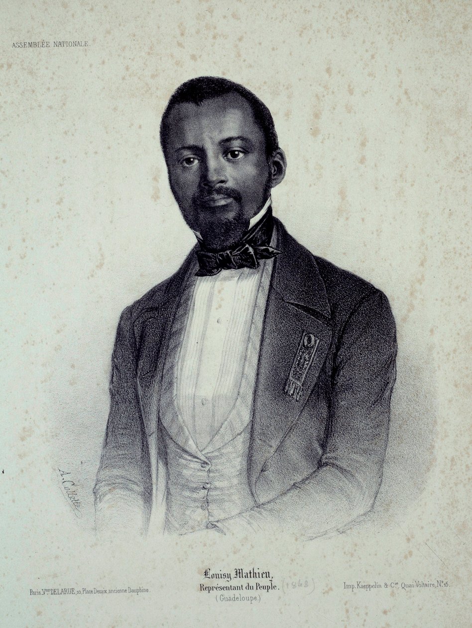 Portrett av Louisy Mathieu (1817-1874), tidligere slave og stedfortreder for Guadeloupe Gravering av Chartres fra 1800-tallet, Musee des Beaux Arts av French School