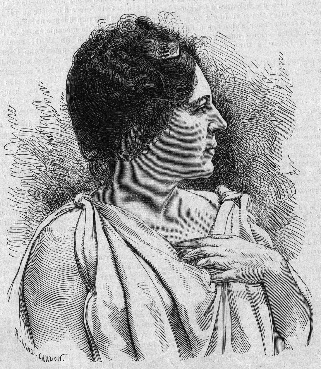 Portrett av Madame Agar (Marie Leonide Charvin, dit) (1836-1891), fransk komiker. Gravering i «La gazette du dimanche»» av 21. november 1895. av French School