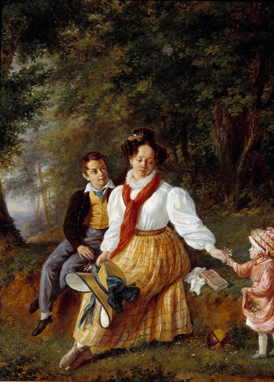 Portrett av Madame Paul de Lock med barna hennes Maleri av den franske skolen på 1800-tallet. Sceaux, Ile de France-museet av French School