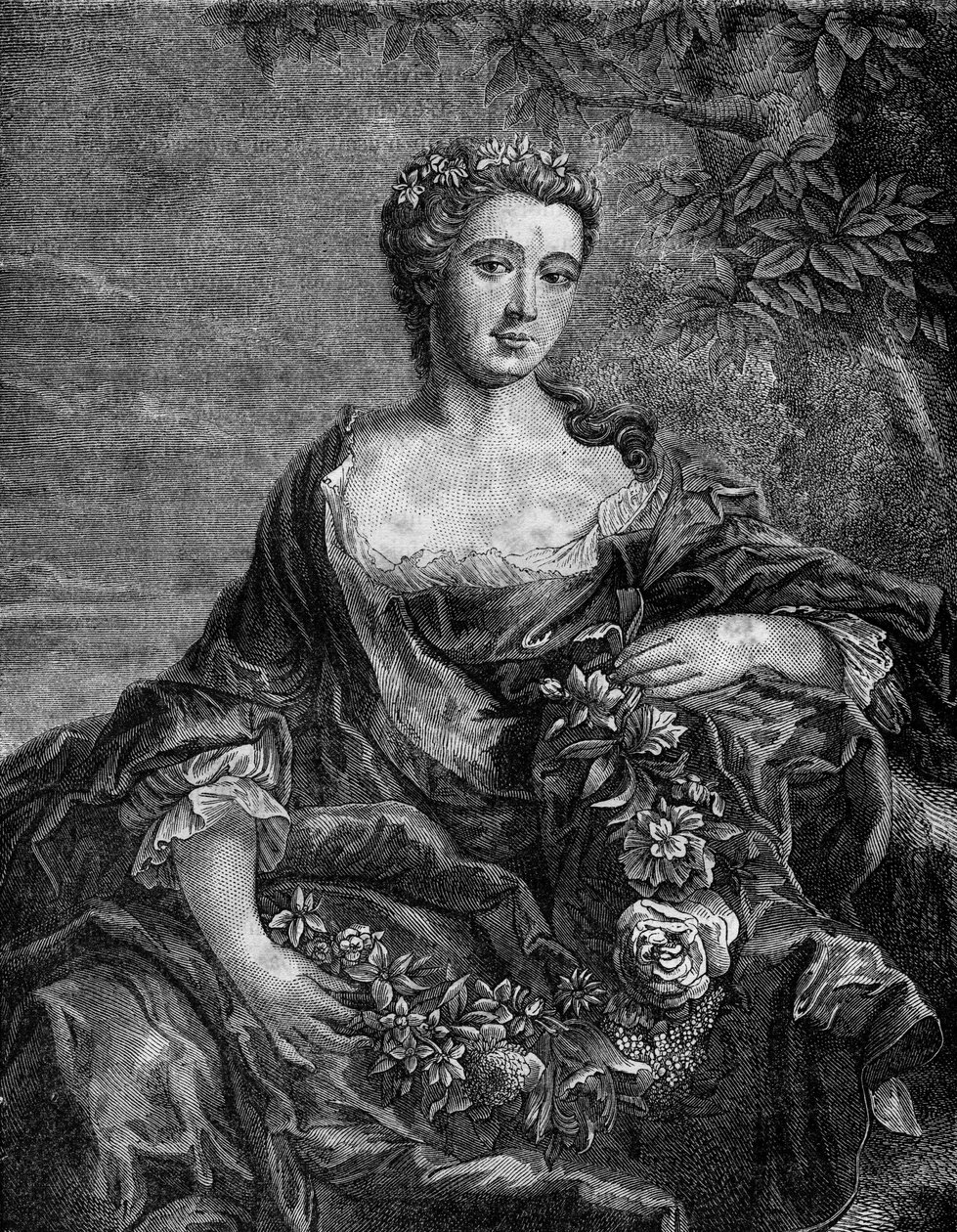 Portrett av Madame de Chateauroux, Marie-Anne de Mailly-Nesle (1717-1744), favoritt til kong Louis XV. Inngravering i "Prostitusjonens og utskeielsens historie blant alle verdens folkeslag fra antikken til i dag" av Dr. Th. -F. Debray. 1879. av French School