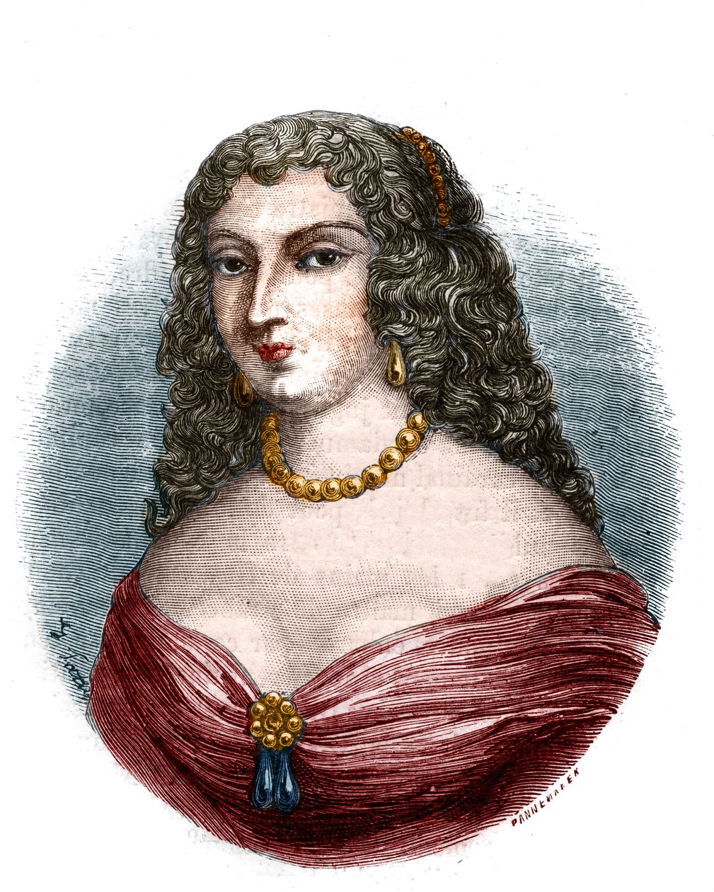 Portrett av Mademoiselle de la Fayette (Louise de La Fayette 1618-1665) elskerinne i tittel, men uten funksjoner av kong Louis XIII sett farens impotens"" Gravering i "Histoire des papes-kings-queens-et-empereurs a travers les århundrer""" av Mau av French School