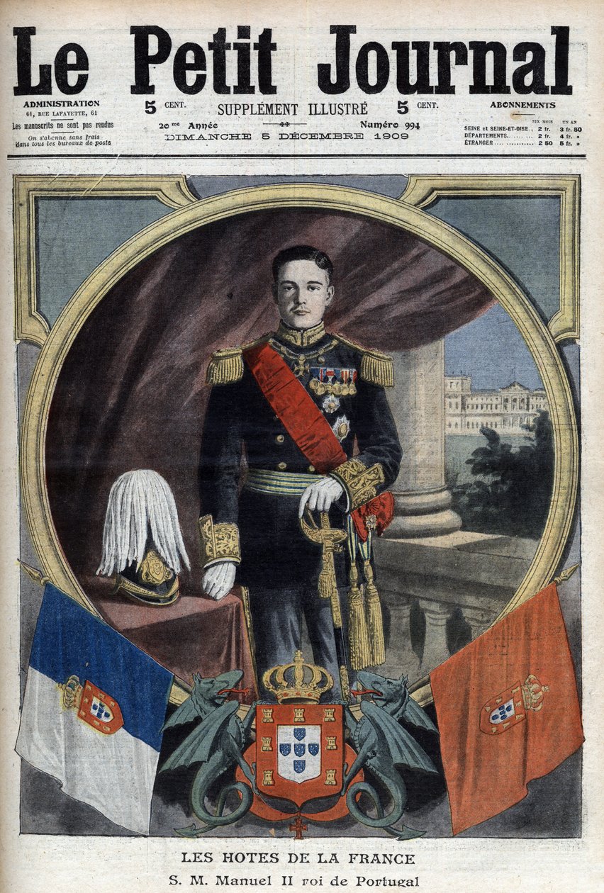 Portrait of Manuel II King of Portugal (1889-1932) during his visit to Paris - “Le Petit Journal” of December 5 av French School
