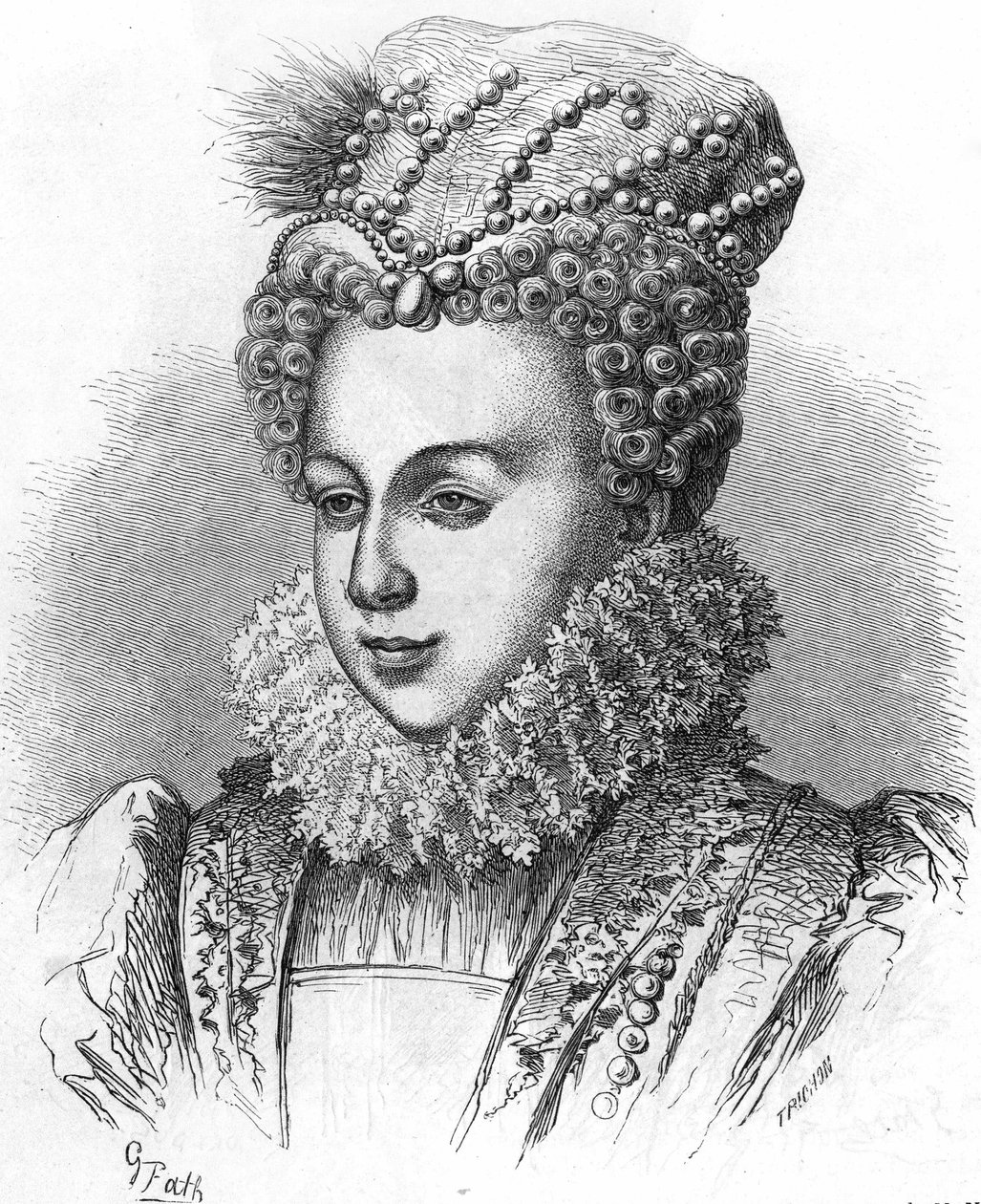 Portrett av Margaret av Valois kjent som dronningen Margot (1553-1615) Hustru til Henrik IV. I "" Histoire Populaire de la France"", sd. ver1885. Gravering. av French School