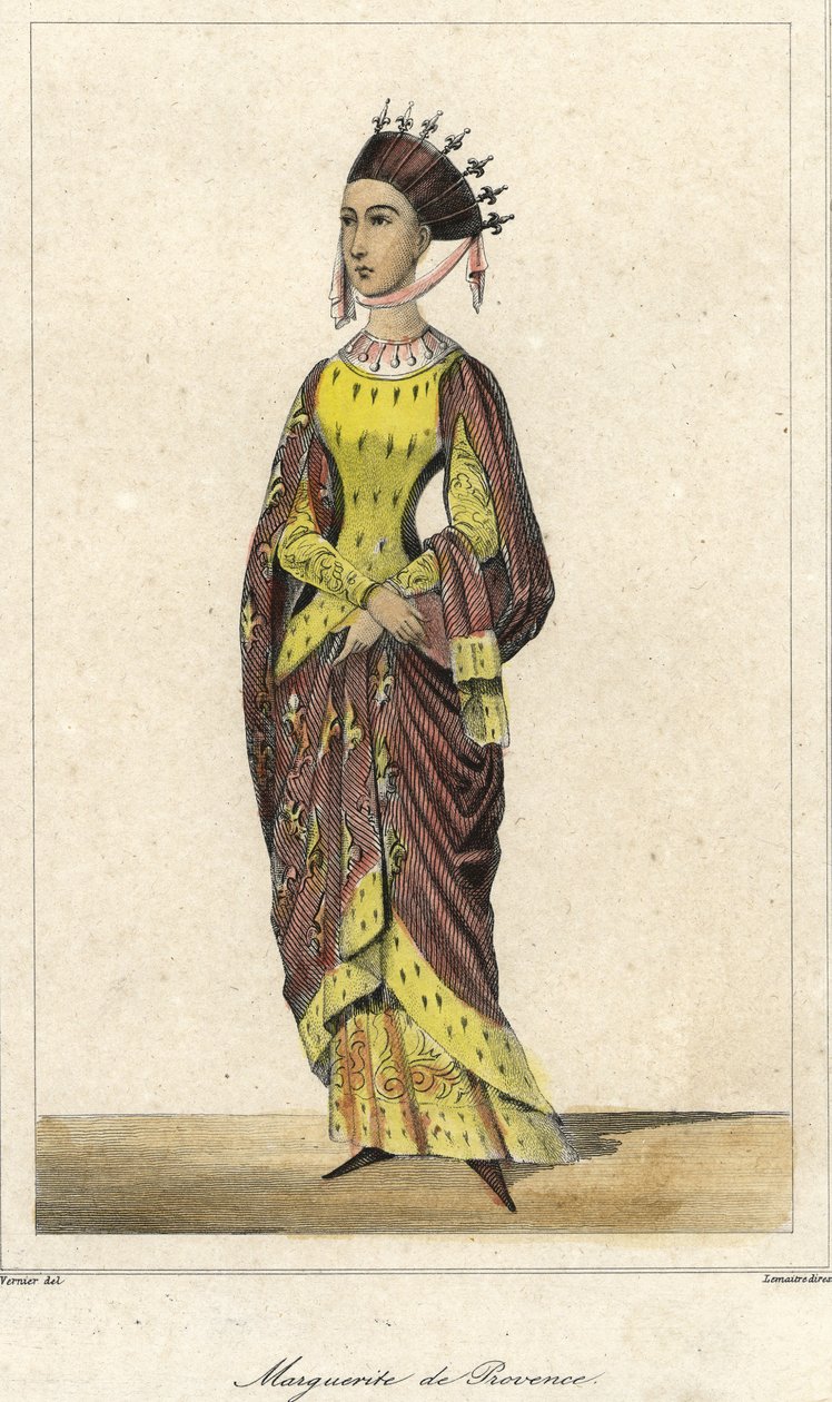 Portrett av Marguerite de Provence (1221 - 1295), dronning av Frankrike, kone til Louis IX. Gravering 1800-tallet. av French School