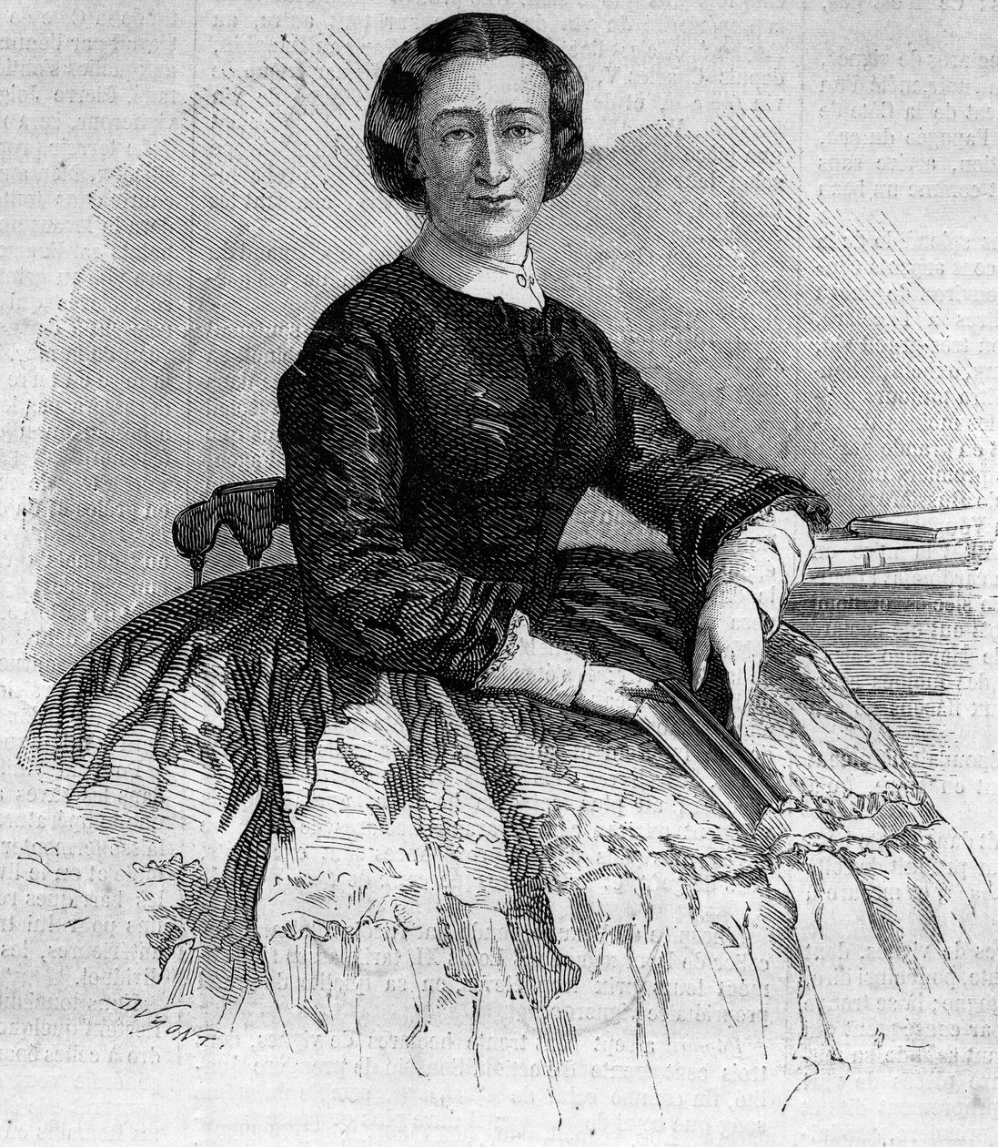 Portrait of Maria Francisca de Sales (1825-1860), Duchess of Alba and sister of the French Impress Eugenie de Montijo. Engraving in “” Le Monde Illustré”” n°180 of 22 September 1860. av French School