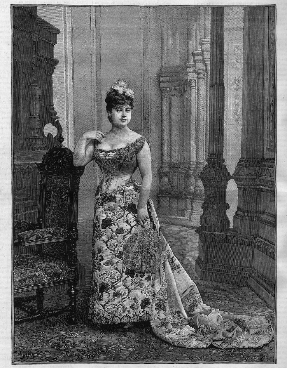 Portrait of Marie Heilbronn (Heilbron) (1849-1886), Belgian soprano. Engraving in “” Le Monde Illustré”” av French School