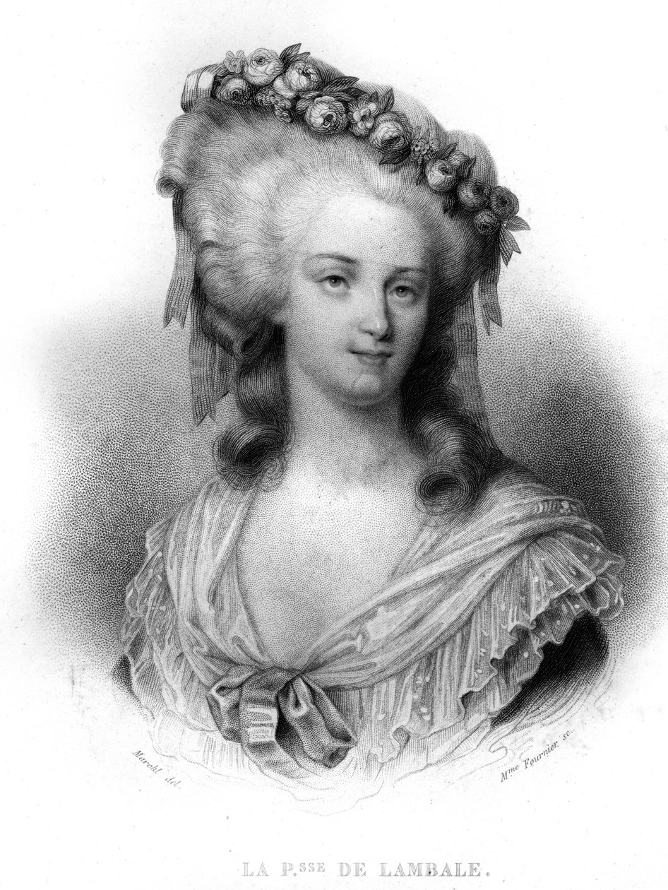 Portrett av Marie Therese av Savoie Carignan (1749-1792), prinsesse av Lamballe - i "" Revolution francaise"" av Thiers. 1800-tallet av French School