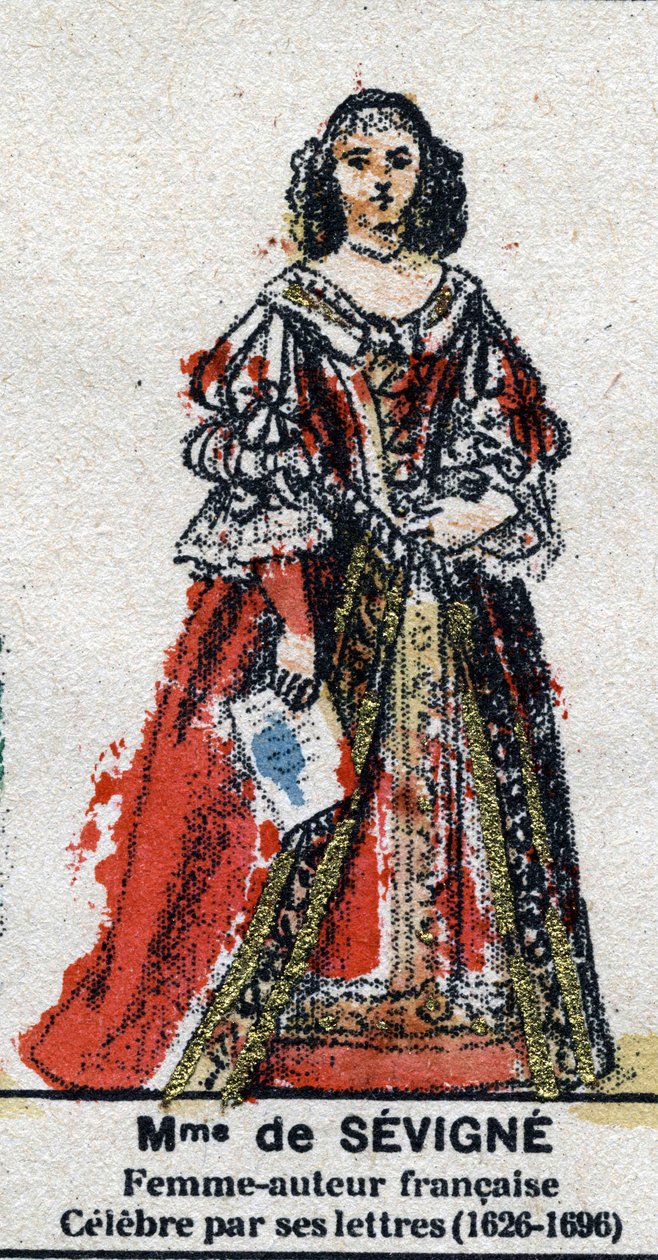 Portrett av Marie de Rabutin-Chantal (Rabutin Chantal), markis av Sevigne kjent som Madame de Sevigne (1626-1696). I "" Galeriede Kings and Queens of France og berømte karakterer fra 1643 til 1895"" Bilde av epinal. av French School