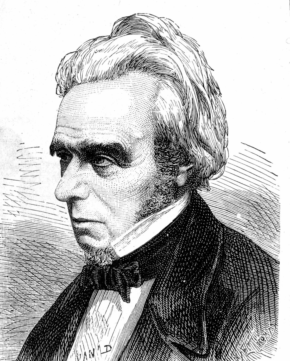 Portrett av Michel Faraday (1791 - 1867), britisk fysiker og kjemiker - i "" Album of Science; berømte vitenskapsmenn; Store funn""" 1896. av French School