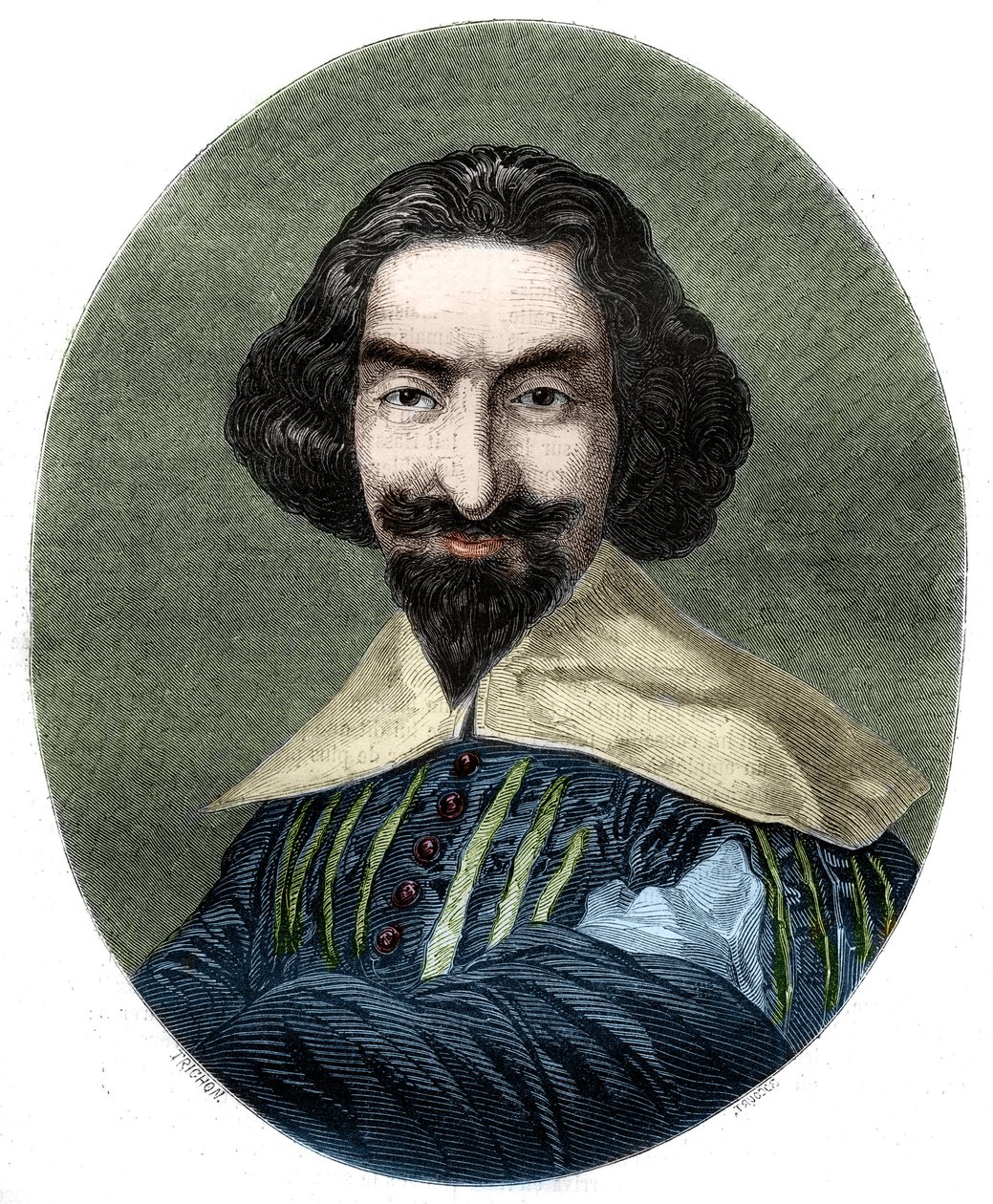 Portrait of Miguel de Cervantes Saavedra (1547-1616), Spanish writer. Engraving from 1852 from the painting of Velasquez. av French School