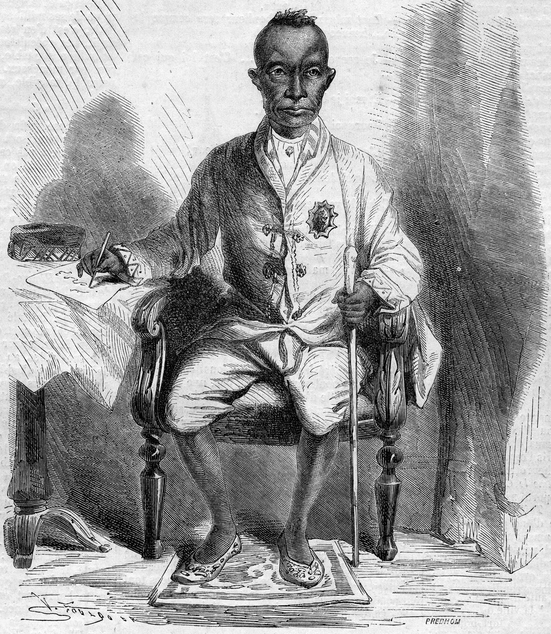 Portrett av Mongkut (Rama IV eller Phrachomklao) (1804-1868), konge av Siam (i dag, Thailand). Gravering i "" Le Monde Illustré"" nr. 222 av 13. juli 1861. av French School