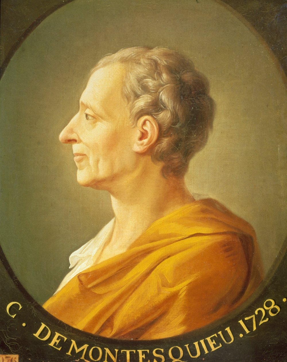 Portrett av Montesquieu (1689 - 1755) i medaljong av French School