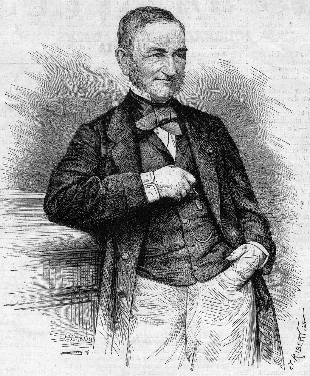 Portrett av Moreau Chaslon (Moreau-Chaslon), president for styret for Compagnie Generale des Omnibus (CGO). 1800-tallet. Gravering i "" Le Monde Illustré"" nr. 660 av 4. desember 1869. av French School
