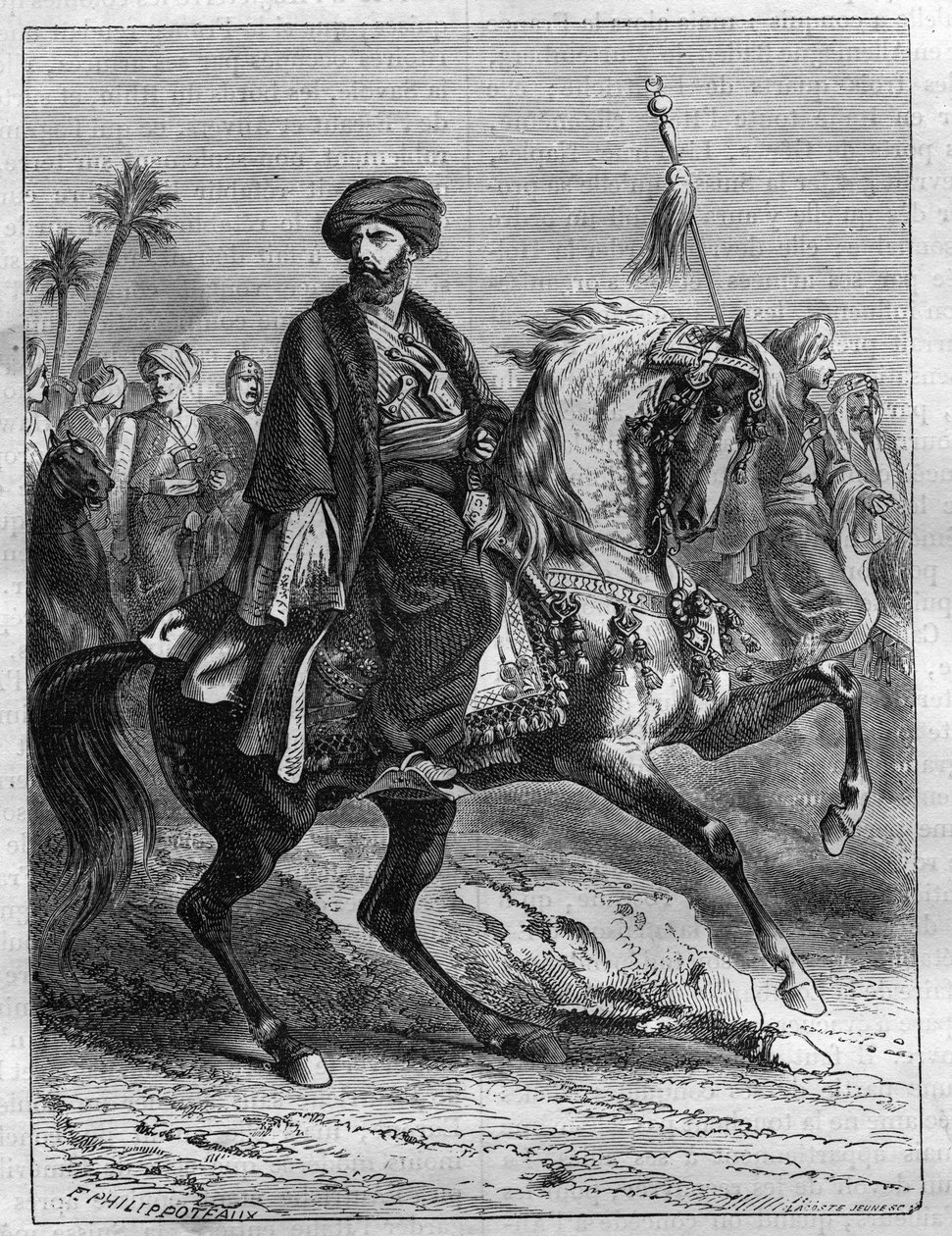 Portrett av Mourad Bey (1750-1801), egyptisk Mamluk-høvding - Gravering fra 1865 i "Histoire du Consulate et de l