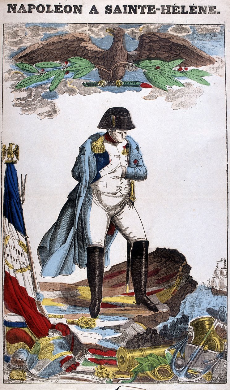 Portrett av Napoleon Bonaparte i St. Helena. Bilde av Epinal av French School