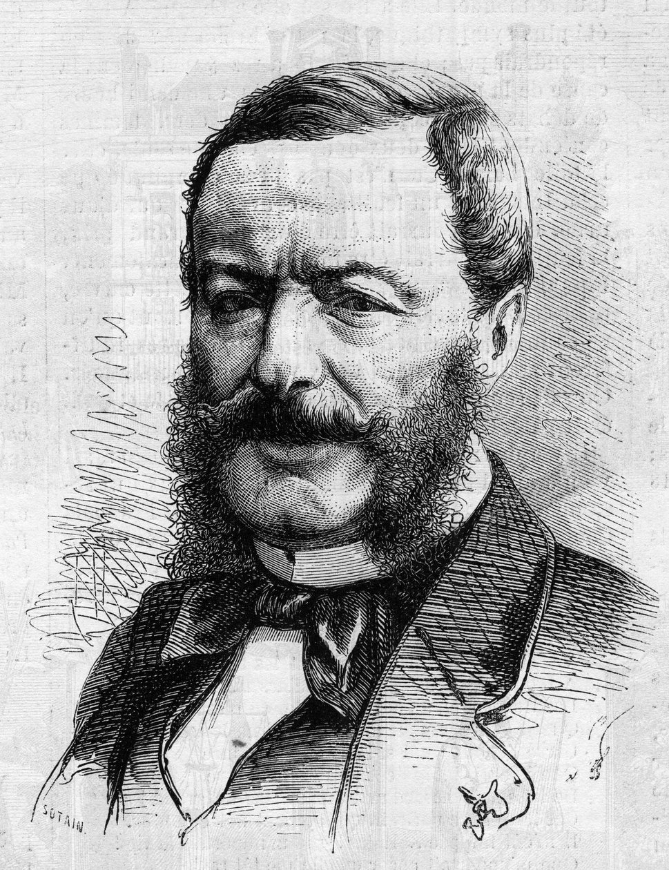 Portrett av Nestor Roqueplan (1804-1870), forfatter, journalist og administrator av franske teatre. Gravering i "" Le Monde Illustré"" nr. 681 av 30. april av French School