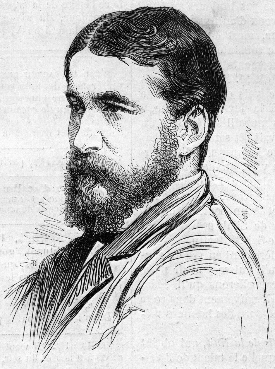 Portrett av Norman Lockyer (1836-1920), engelsk astronom, avsender av en metode for å observere solfremspring. Gravering i "" Le Monde Illustré"" nr. 911 av 26. september av French School