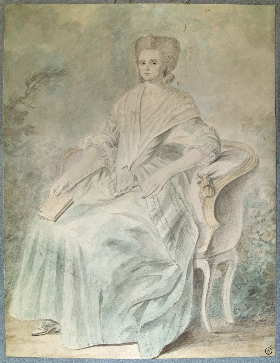 Portrett av Olympe de Gouges (enke Aubry også kjent som Marie Gouze) (Madame Aubry) (1748-1793) feminist, politiker og bokstavkvinne. Anonym 1700-talls akvarell. Dim. 0,21x 0,28 m. Paris, Louvre-museet av French School