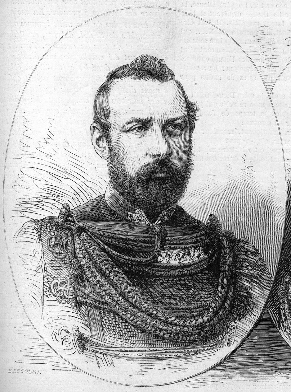 Portrett av Oscar II (1829-1907), konge av Sverige og Norge. Gravering i "" Le Monde Illustré"" nr. 807 av 28. september 1872. av French School