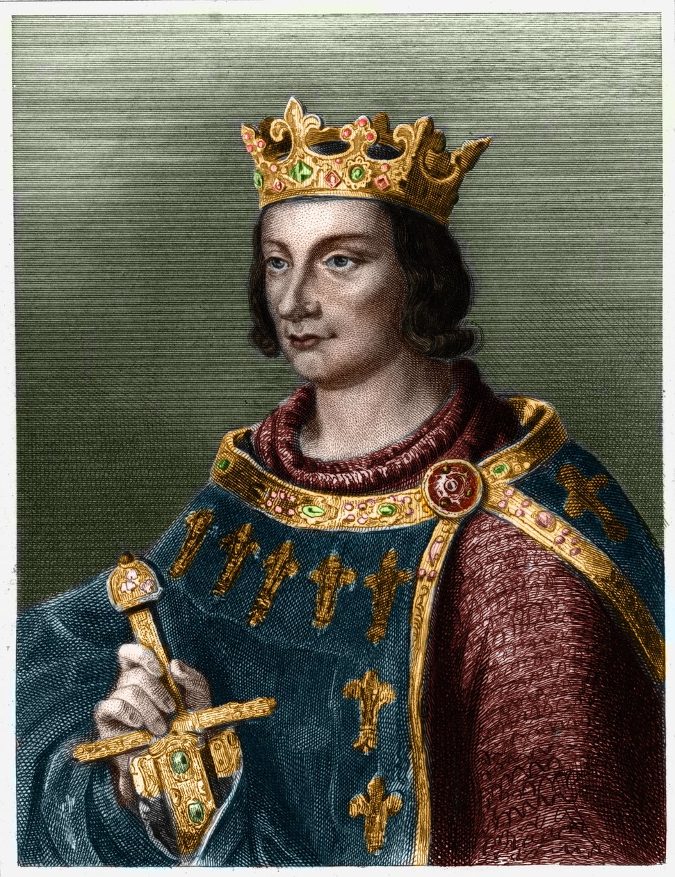 Portrett av Filip III av Frankrike, kjent som Philippe le Hardi (1245-1285) (kapetianernes dynasti).- i "" Histoire des Francais"" av Lavallee, gravering, sd. av French School