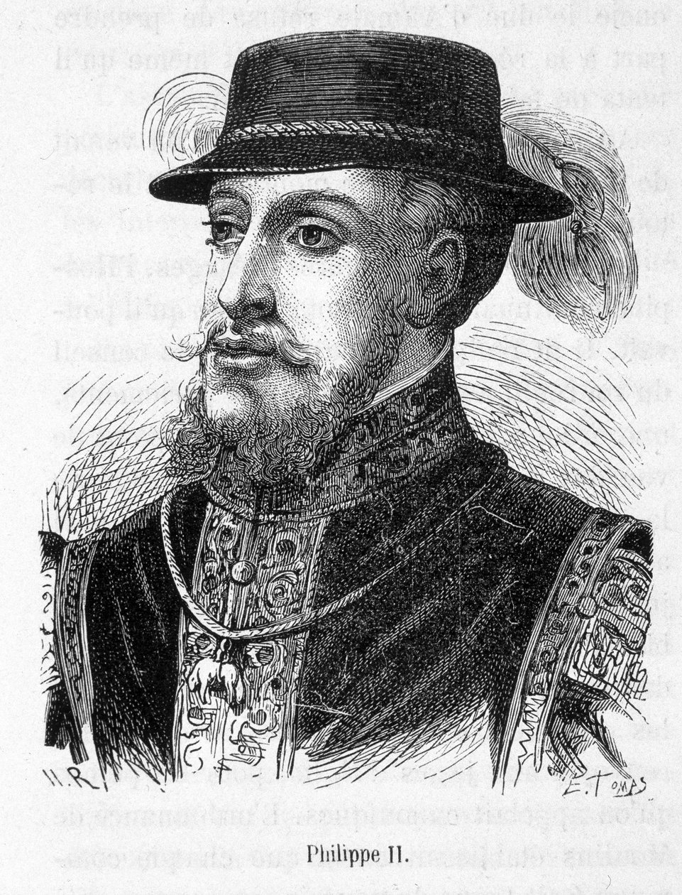 Portrett av Philip II (Philippe-Auguste) - i "" History of France "" av Henri Martin av French School