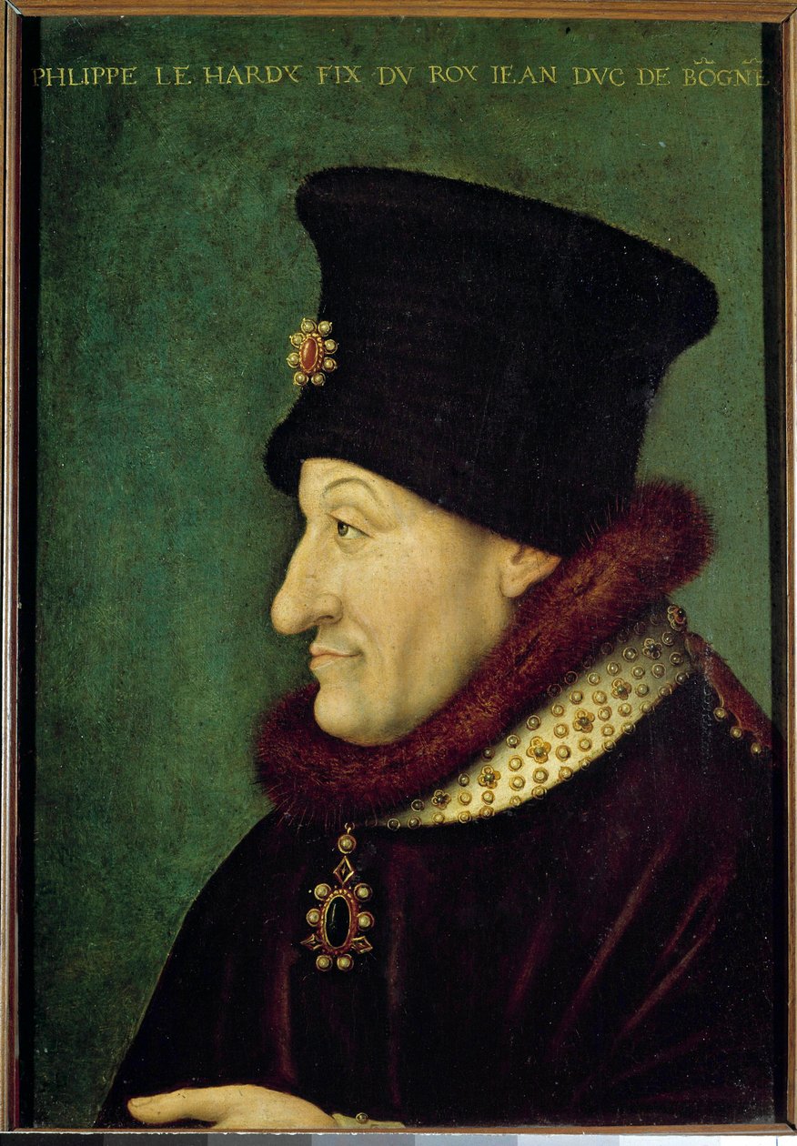 Portrett av Filip II the Hardi (1342-1404) hertug av Burgund i 1363 Maleri av den franske skolen. Det 16. århundre. Søn 0,42x0,29 m av French School