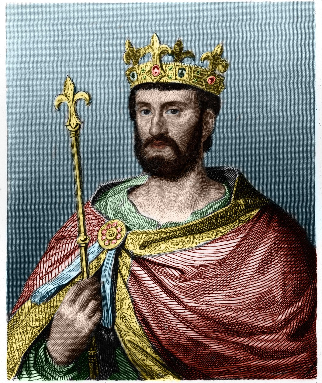 Portrait of Philip I (1060 - 1108), King of France - in “” Histoire des Francais”” by Lavallee, engraving, sd. av French School