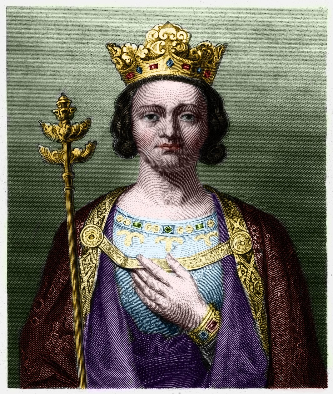 Portrett av Philippe V den lange (1294 - 1322), konge av Frankrike - i "" Histoire des Francais"" av Lavallee, gravering, sd. av French School