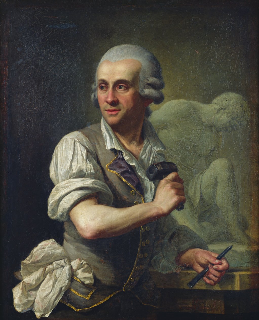 Portrett av Pierre Julien (1731-1804) på jobb, ca. 1770 av French School