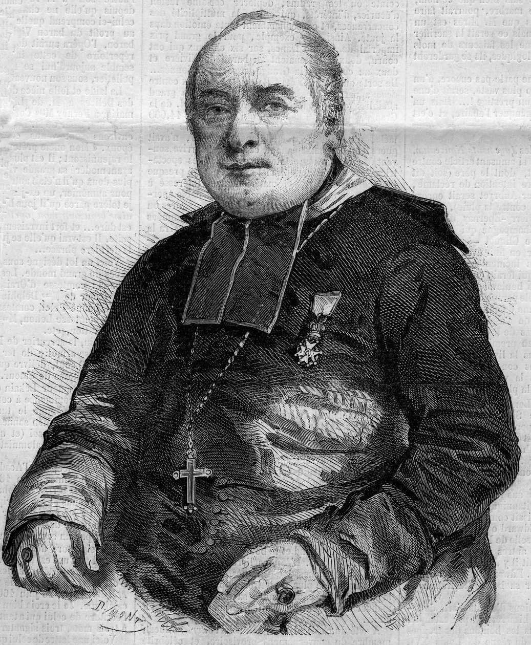 Portrett av Pierre Louis Coeur (1805-1860), biskop av Troyes. Gravering i "" Le Monde Illustré"" nr. 184 av 20. oktober 1860. av French School