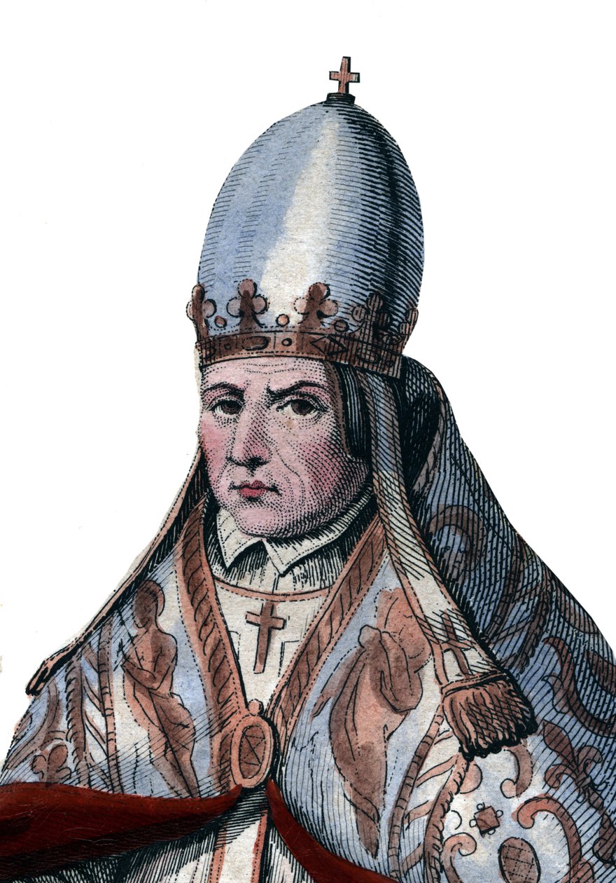 Portrett av pave Sylvester II (eller Silvester II) (ca. 938-1003). av French School