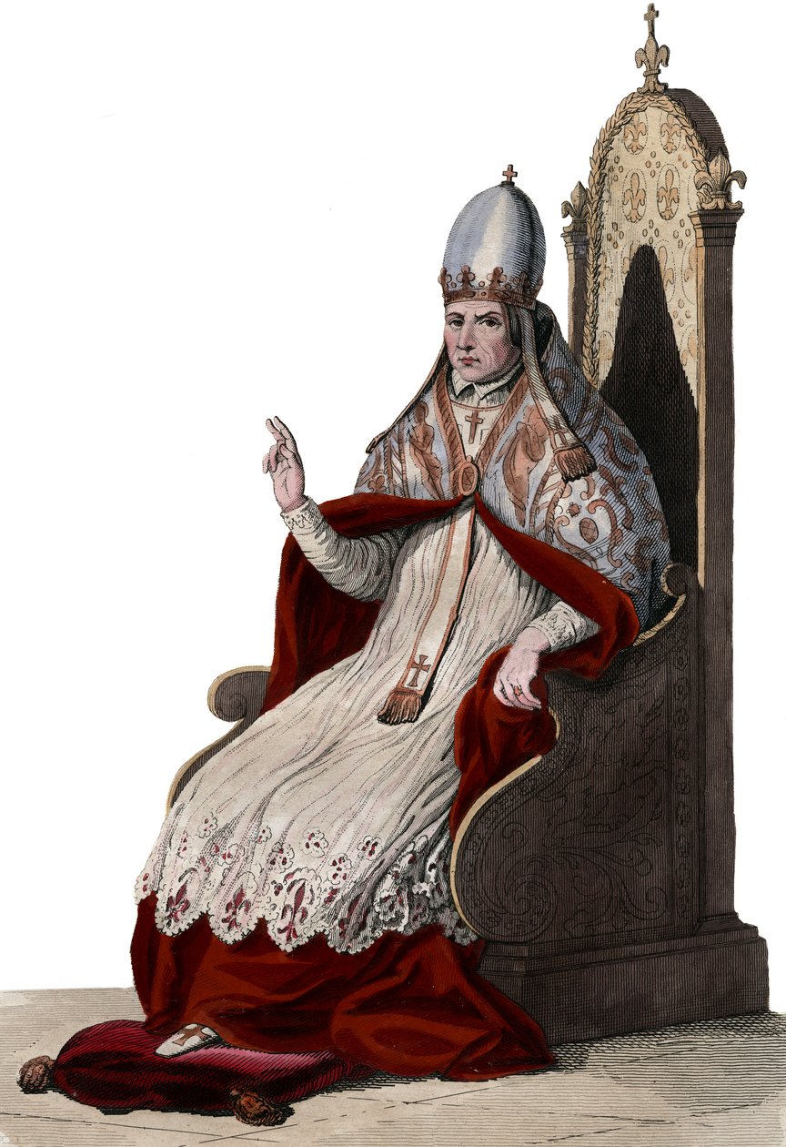 Portrett av pave Sylvester II (eller Silvester II) (ca. 938-1003). av French School