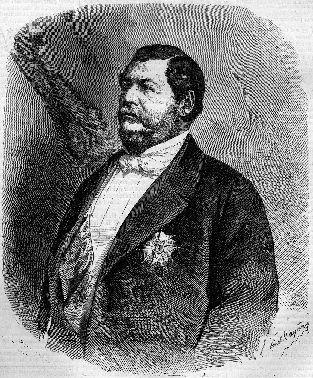 Portrett av prins Lucien Murat (Napoleon Lucien Charles) (1803-1878), sønn av Joachim Murat. Gravering i "" Le Monde Illustré"" nr. 208 av 6. april 1861. av French School