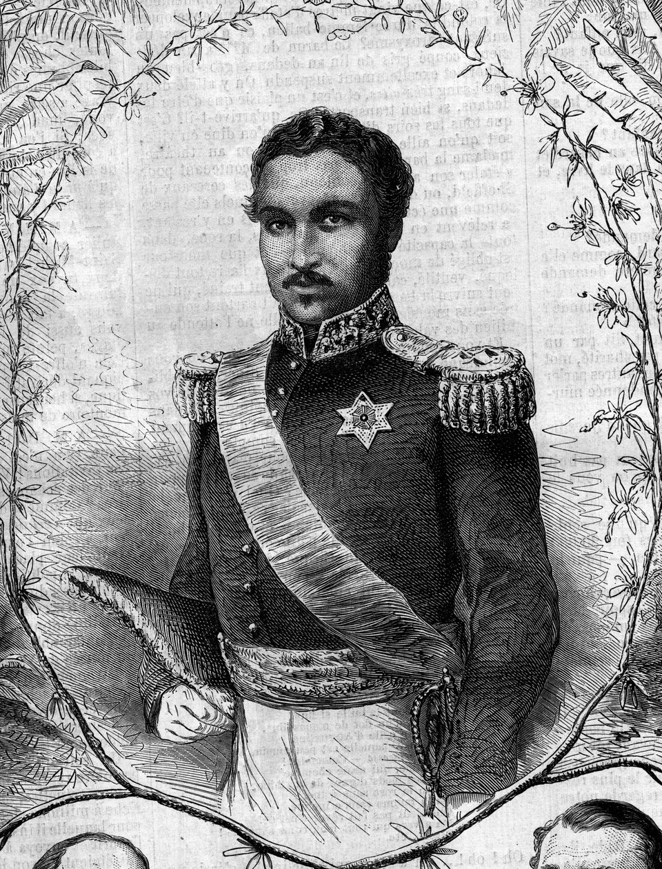Portrett av Radama II (1829-1863), konge av Madagaskar. Gravering i "" Le Monde Illustré"" nr. 268 av 31. mai 1862. av French School