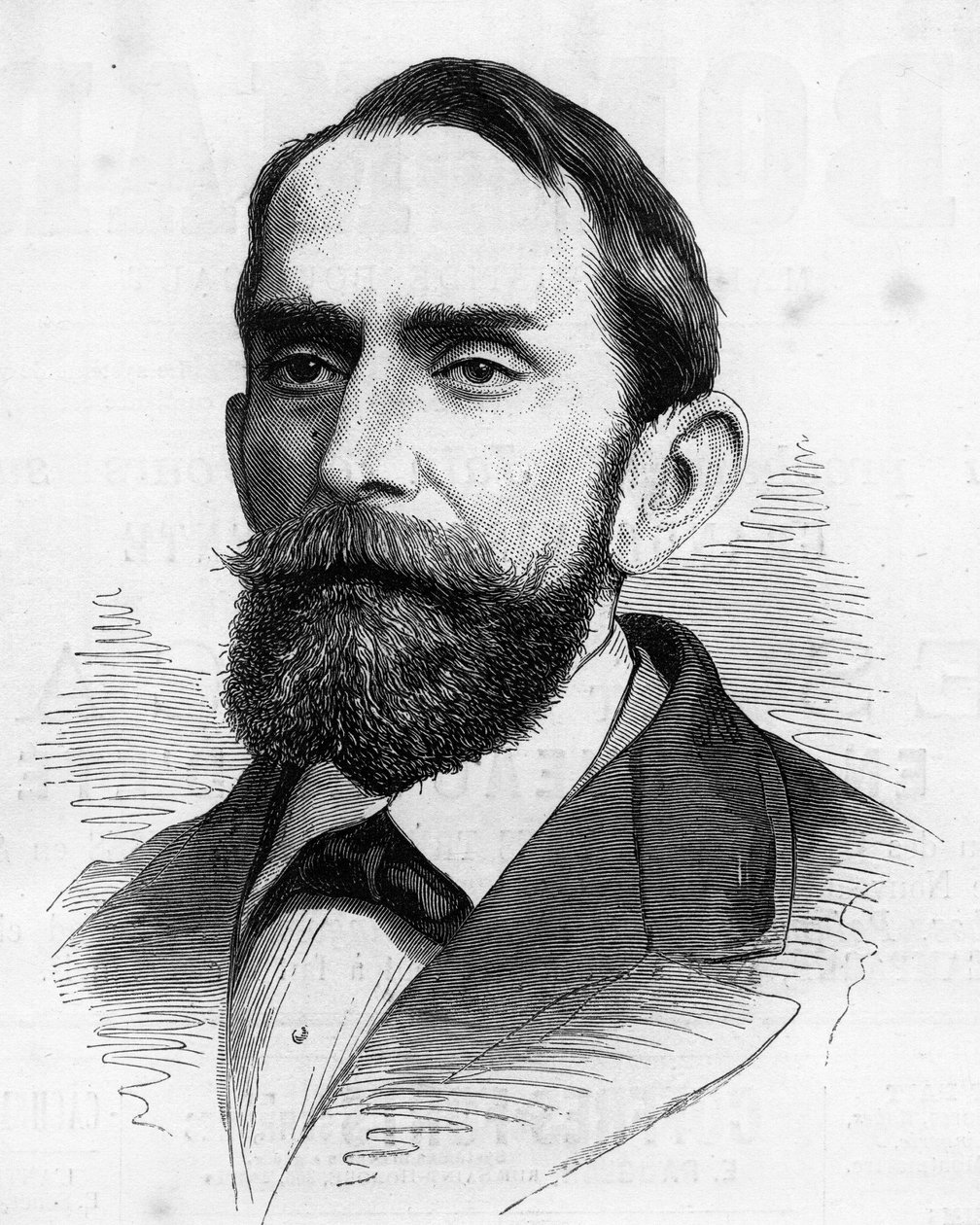 Portrett av Rafael Wenceslao Nunez Moledo (1825-1894), president i Colombia. Gravering i "" Den illustrerte verden"" nr. 1210 av 5. juni av French School