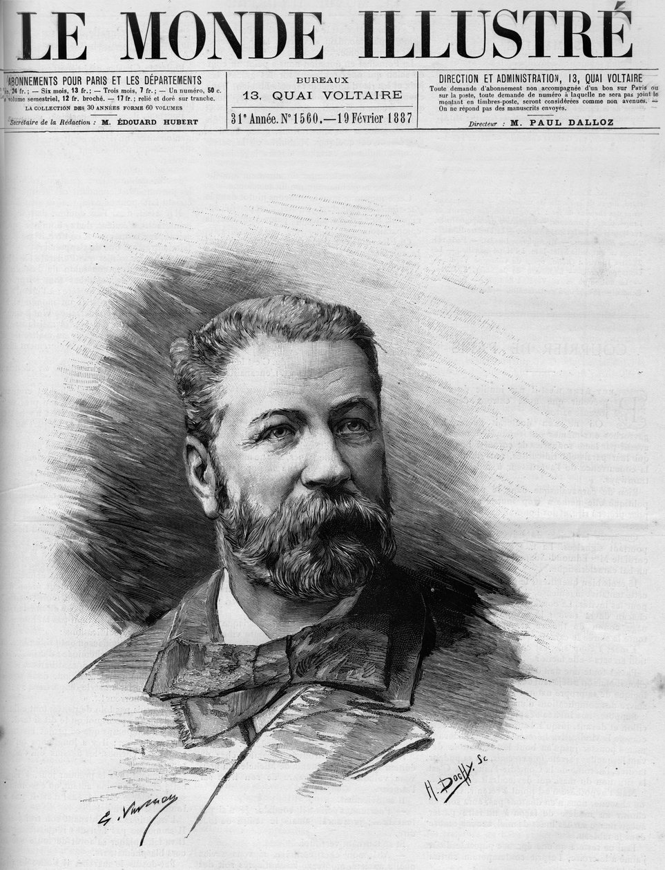 Portrait of Raoul Duval (1832-1887), French lawyer and depute, in the World Illustrous 1887. av French School