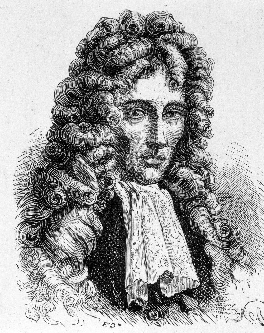 Portrait of Robert Boyle (1627 - 1691), Irish physicist and chemist - in “” Album of Science; illustrious scientists; Great discoveries””” 1896. av French School