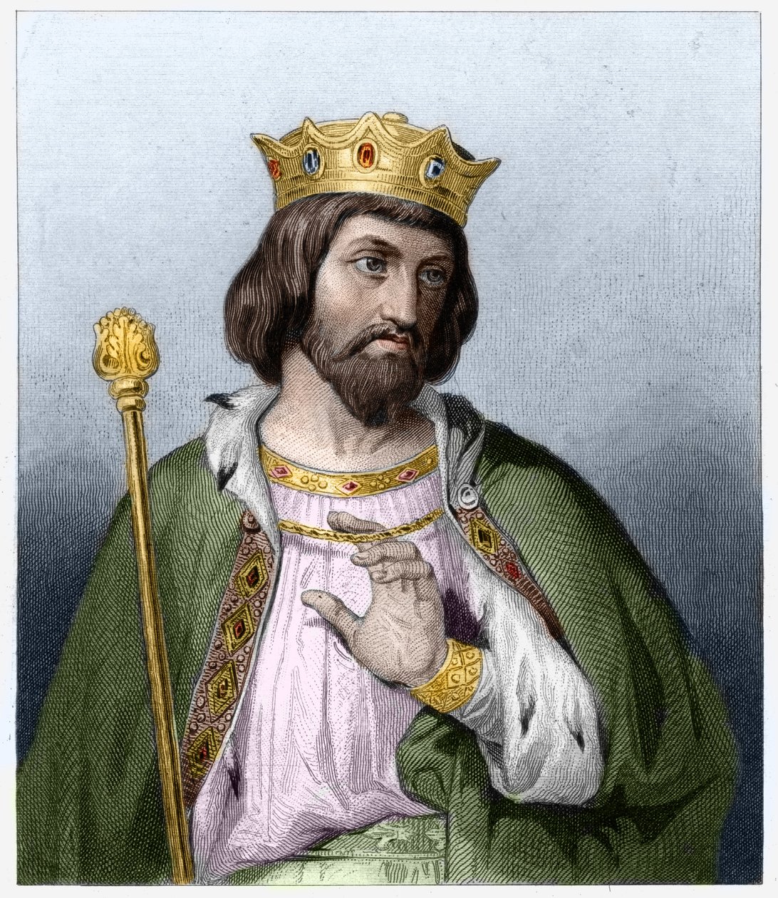 Portrait of Robert II the Pieux (v. 972 - 1031), King of France - in “Histoire des Francais”” by Lavallee, engraving, sd. av French School