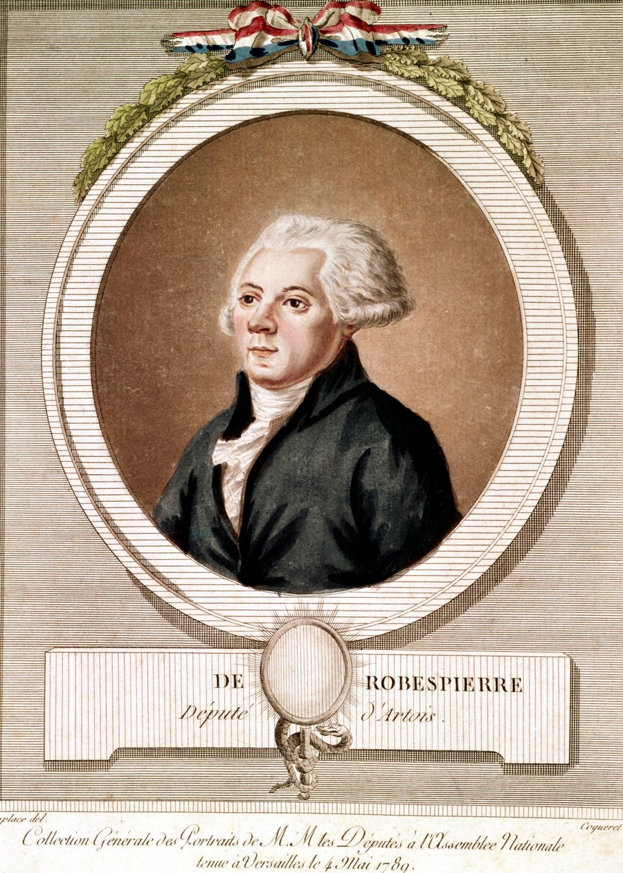 Portrett av Robespierre (gravering) - Portrett av Maximilien Robespierre i medaljong i serien des portraits des deputes på Assembllee Nationale holdt i Versailles 4.05.1789 av French School